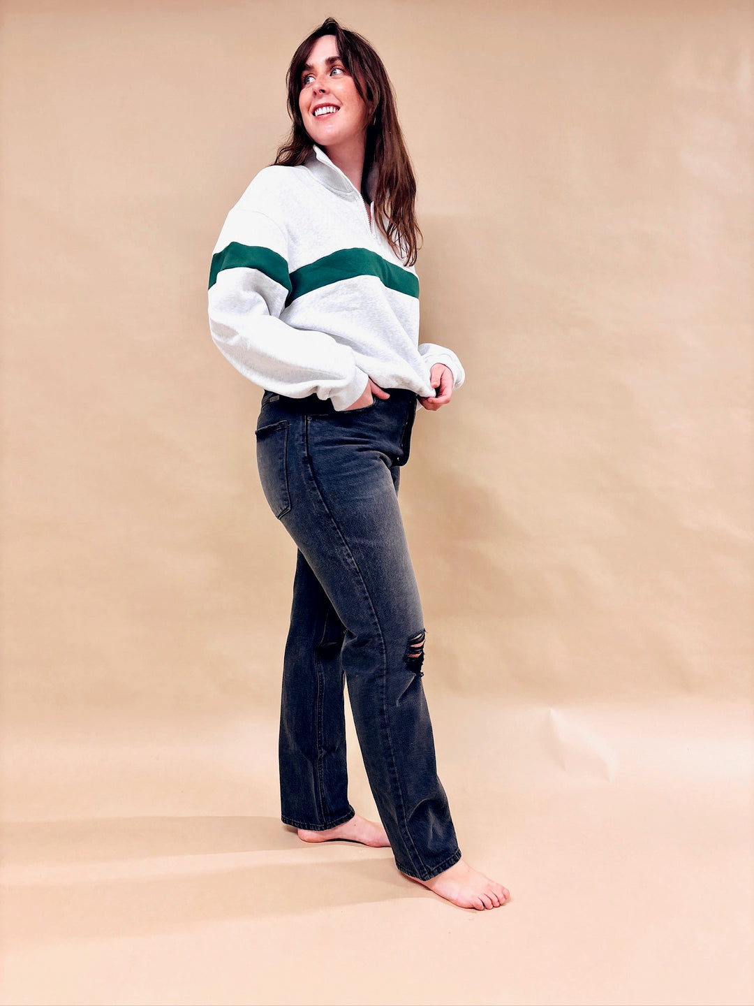 Brianna Two Tone Half Zip Collar Sweatshirt