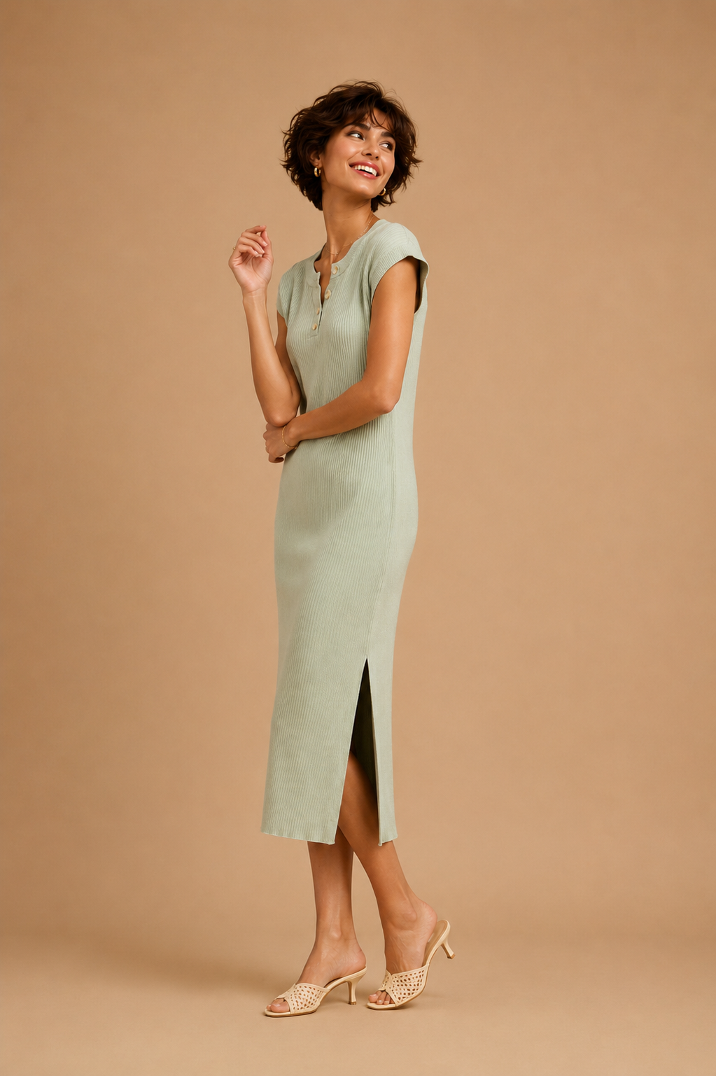 Celeste Ribbed Knit Midi Dress