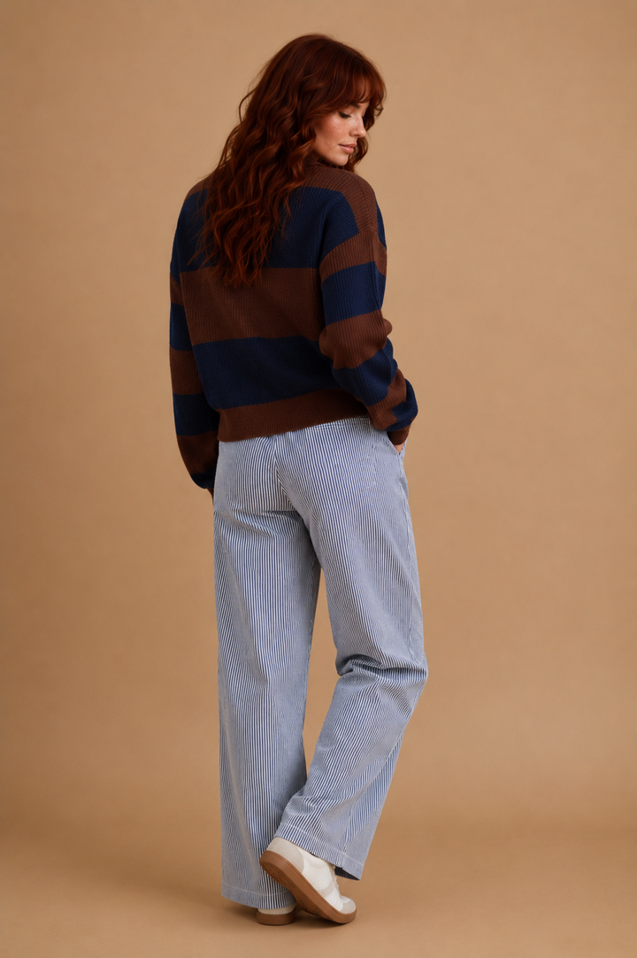 Celine Striped Color Block Collared Sweater