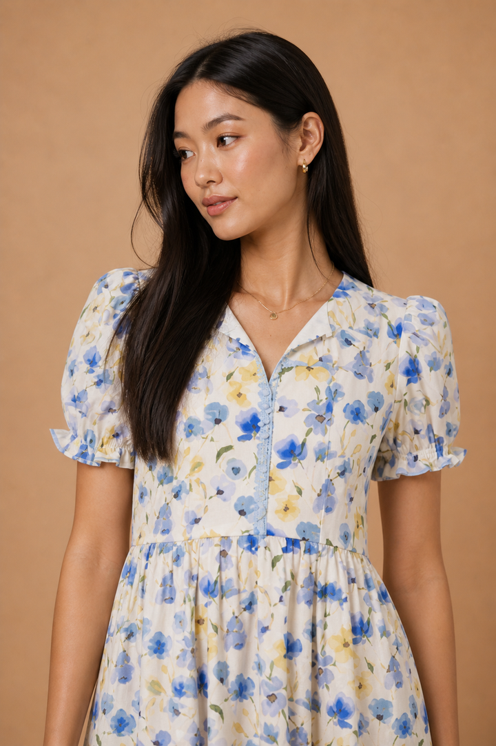 Quinn Floral Petal Waltz Cotton Mini Dress