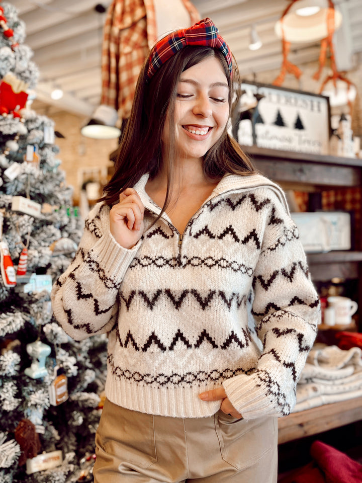 Mia Nordic Zig Zag Half Zip Sweater