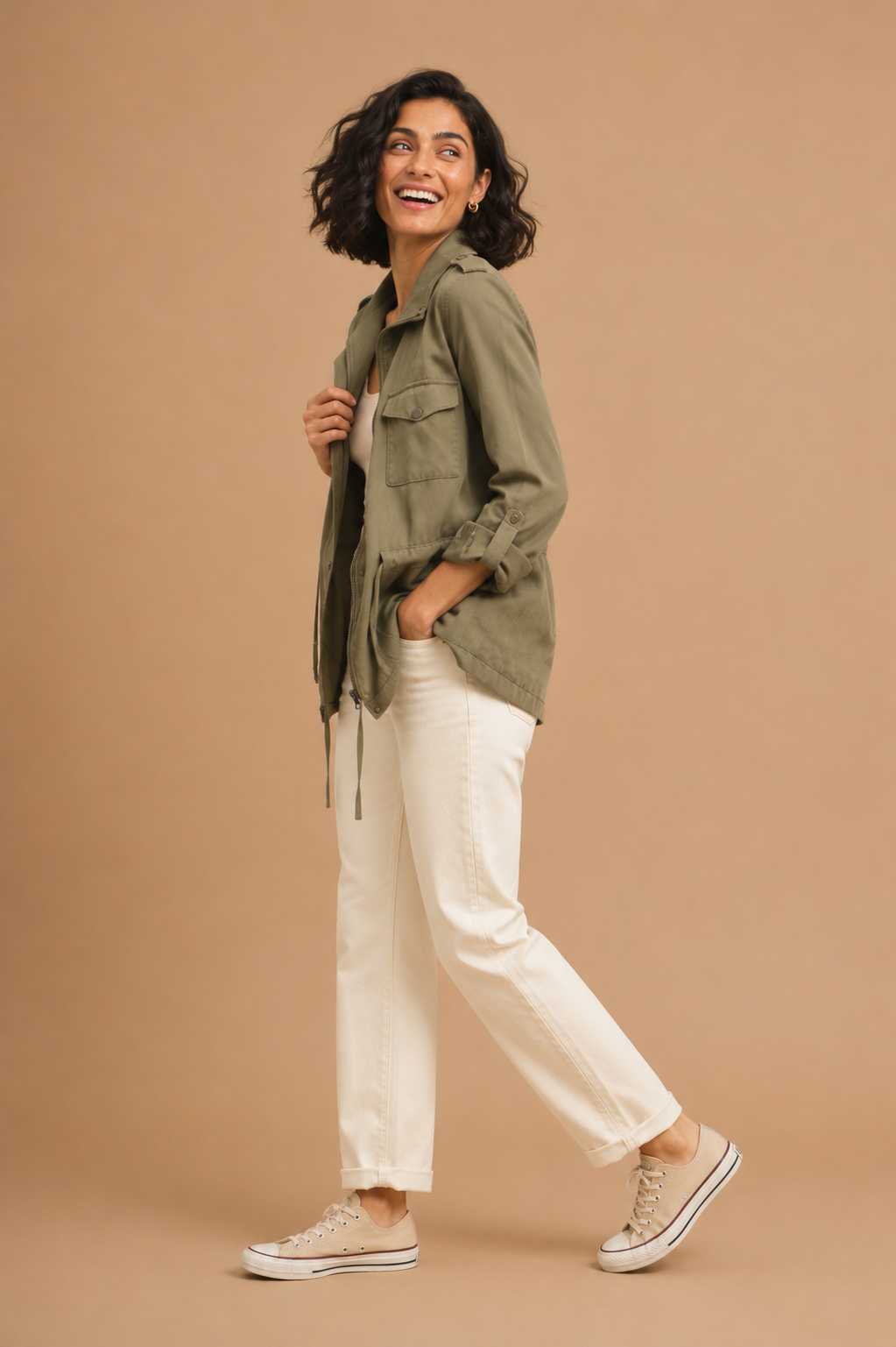 Maeve Cinched Waist Safari Cargo Utility Jacket