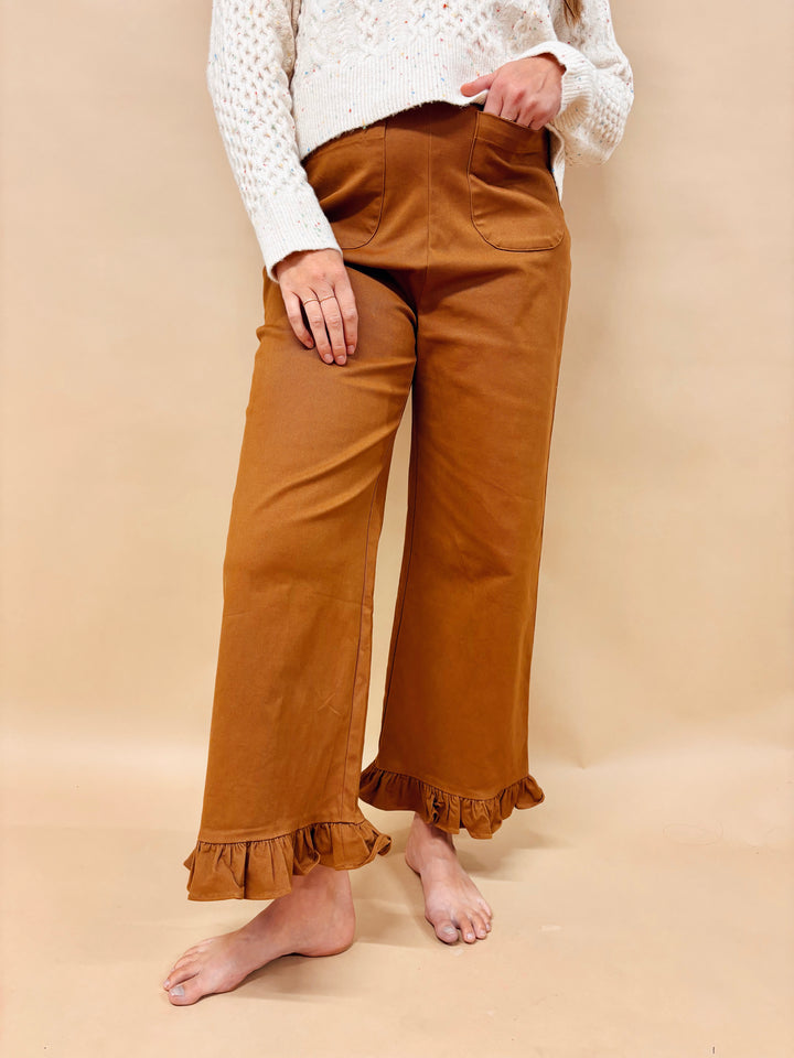 Natalie Ruffle Hem Twill Pant