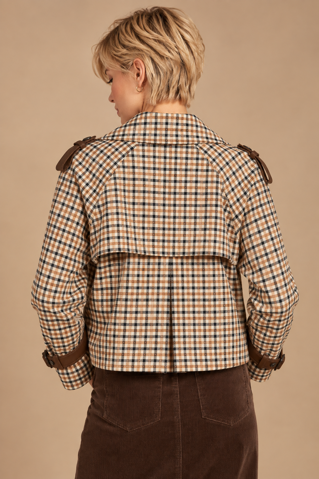 Oxford Plaid Short Trench Coat