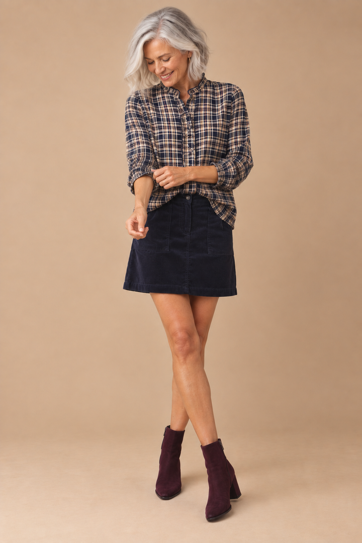 Faith Ruffle Neck Plaid Button Down Shirt
