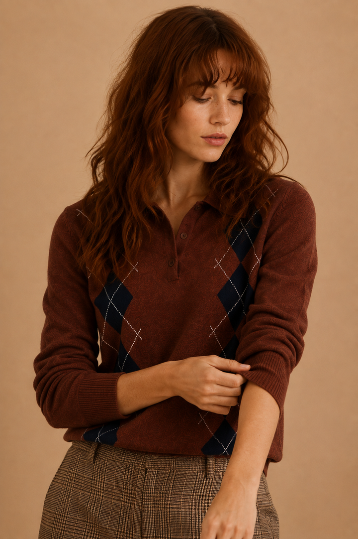 Briony Argyle Knit Polo Sweater