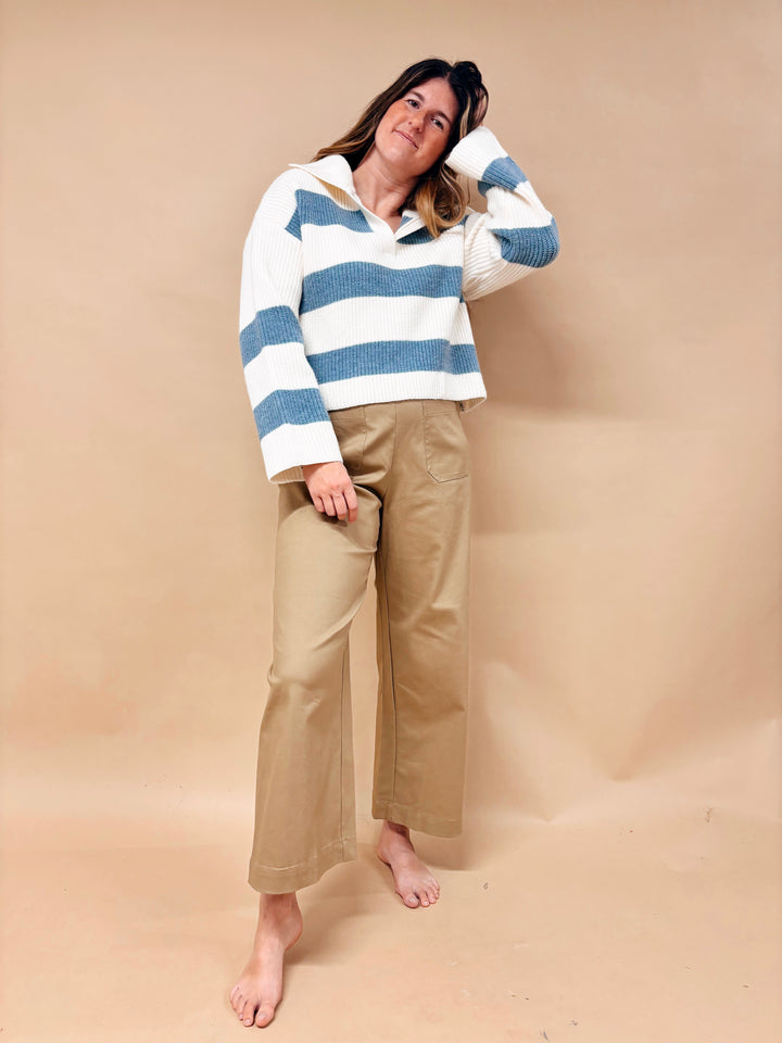Clara Striped Drop Shoulder Collared Sweater