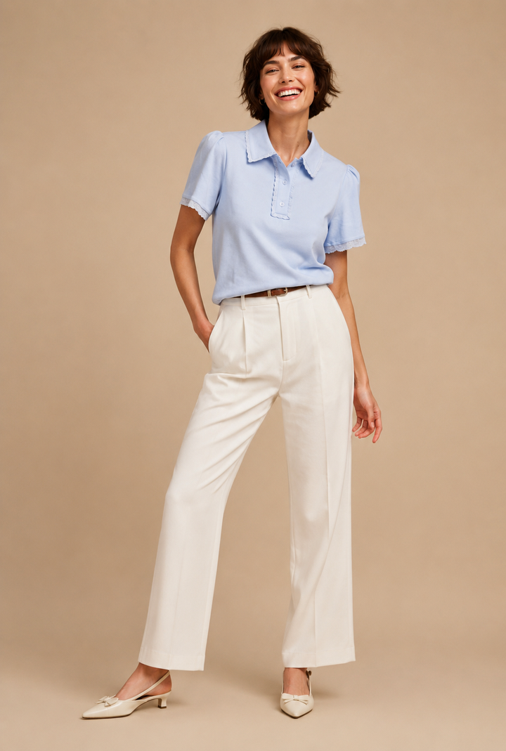 Marigold Collared Lace Trim Polo Top