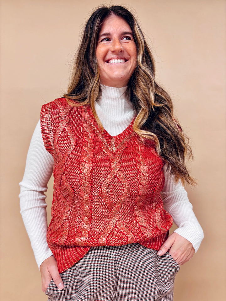Charlotte Metallic Cable Knit Sweater Vest