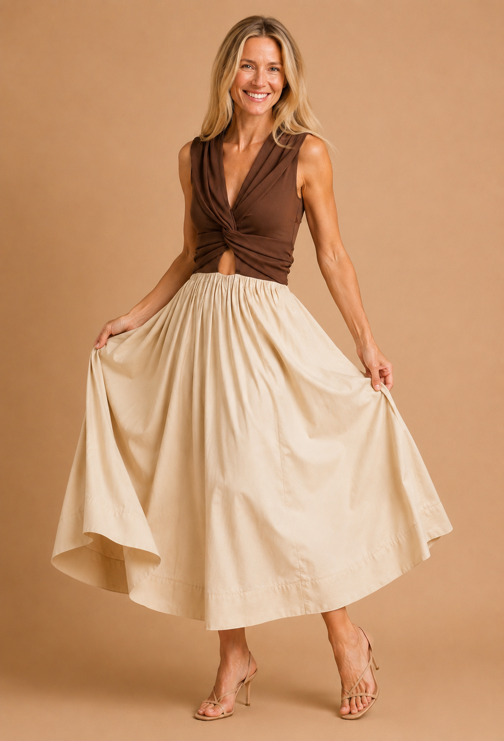 Seraphina Solid Twist Front Midi Dress