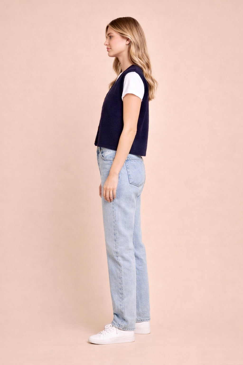 Odette Button Front Sleeveless Knit Vest