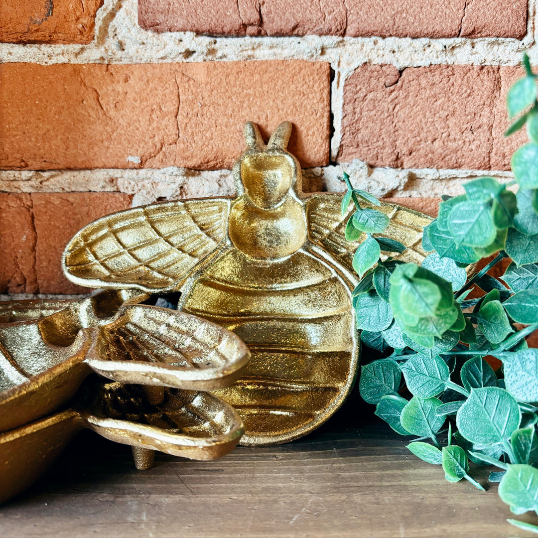 Cast Iron Gold Finished Bee Shaped Dish