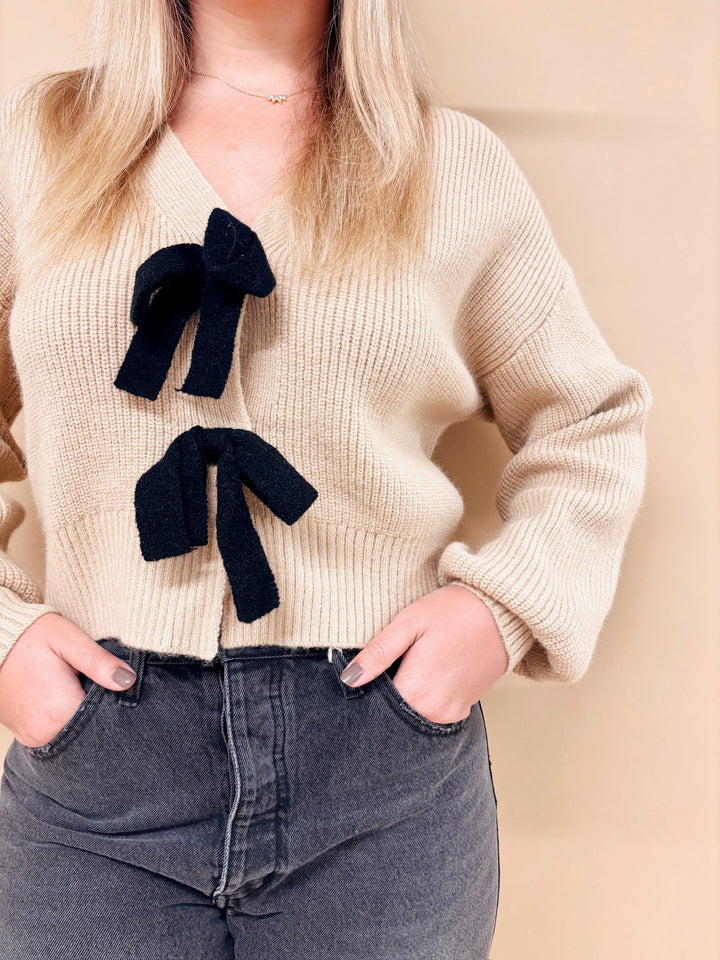 Christine Contrast Front Bow Sweater Cardigan