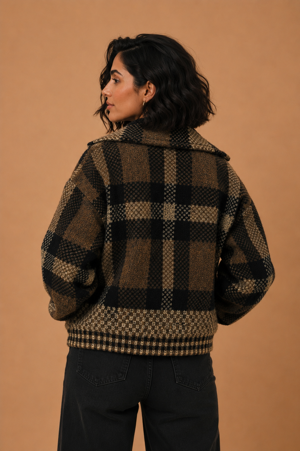 Brynn Plaid Cropped Sweater Jacket