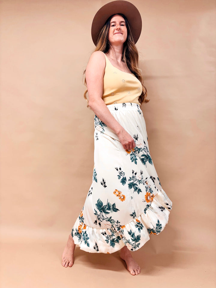 Gretta Floral Bubble Hem Midi Skirt