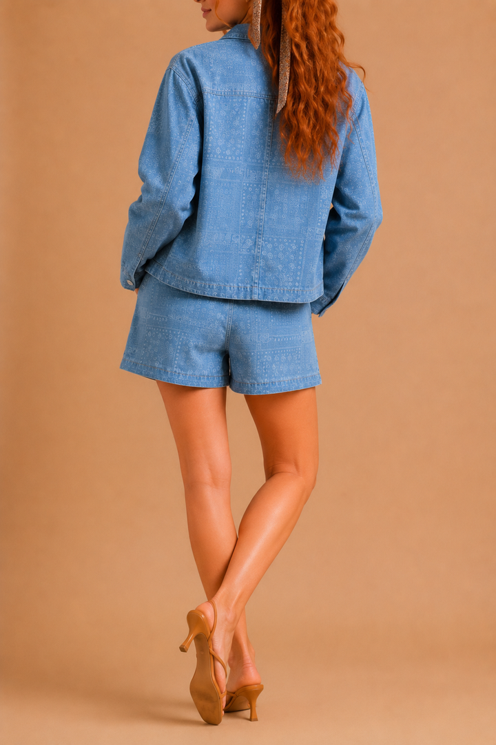 Hadley Paisley Print Denim Shorts