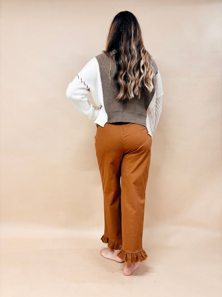 Lilliane Colorblock Stitch Hem Cardigan Sweater