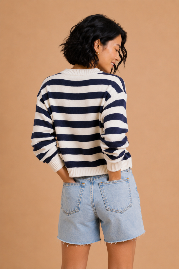 Jocelyn Button Front Striped Cardigan Sweater
