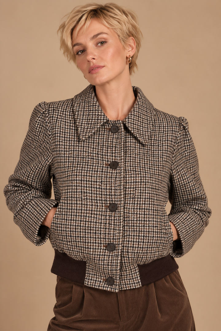 Natalie Oxford Houndstooth Bomber Jacket