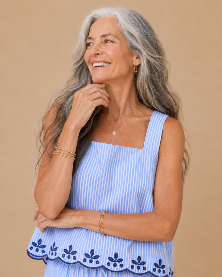 Brielle Sleeveless Eyelet Embroidered Scallop Hem Top