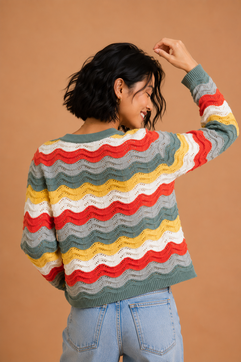 Isla Loose Fit Open Front Wave Striped Cardigan