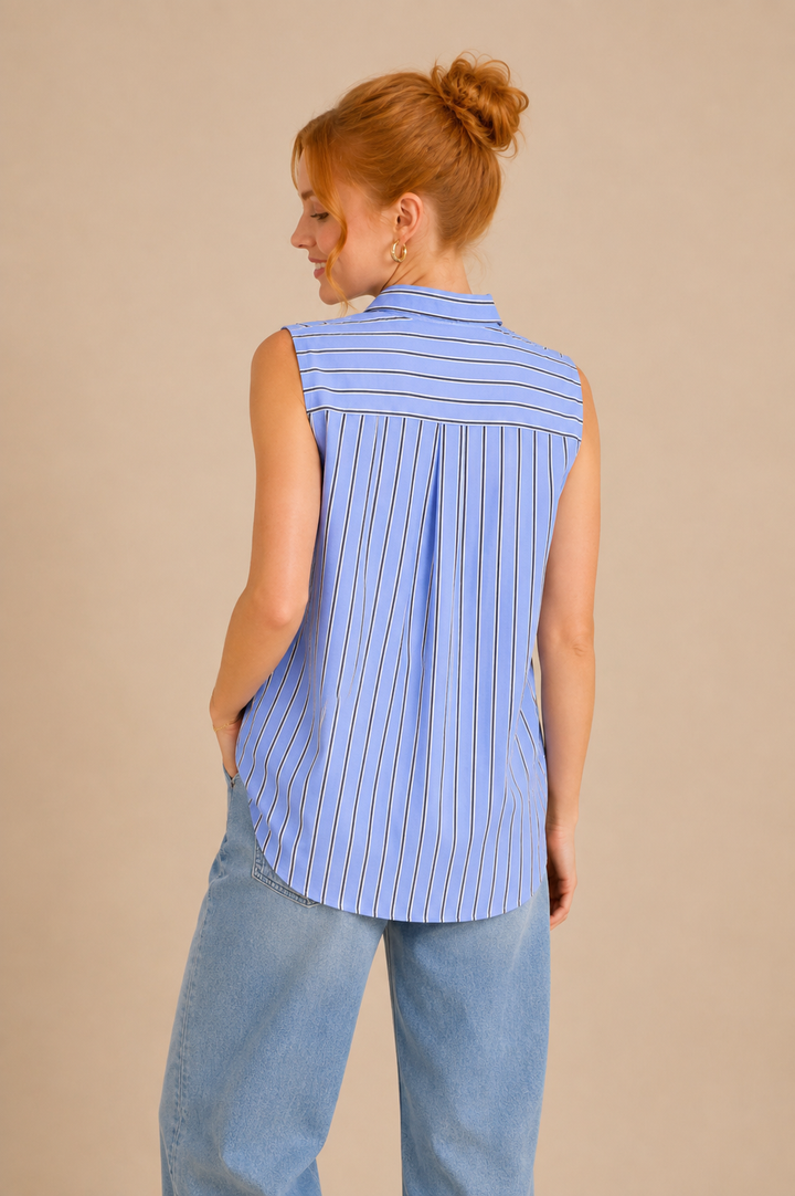 Jade Striped Sleeveless Button Down Shirt