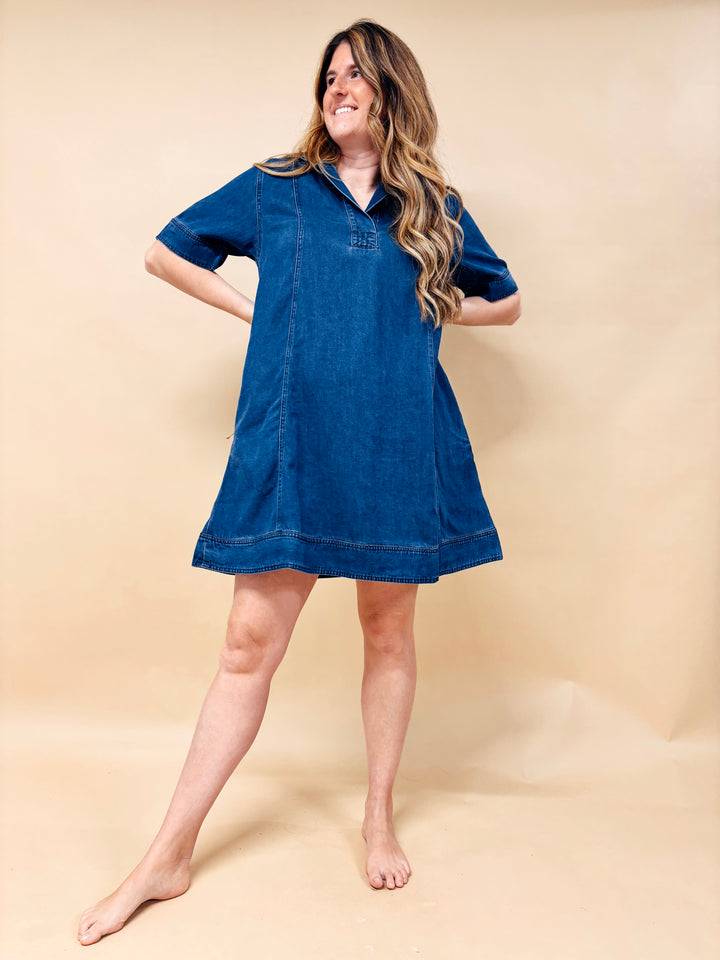 Candace Lyocell Denim Short Sleeve A-Line Dress