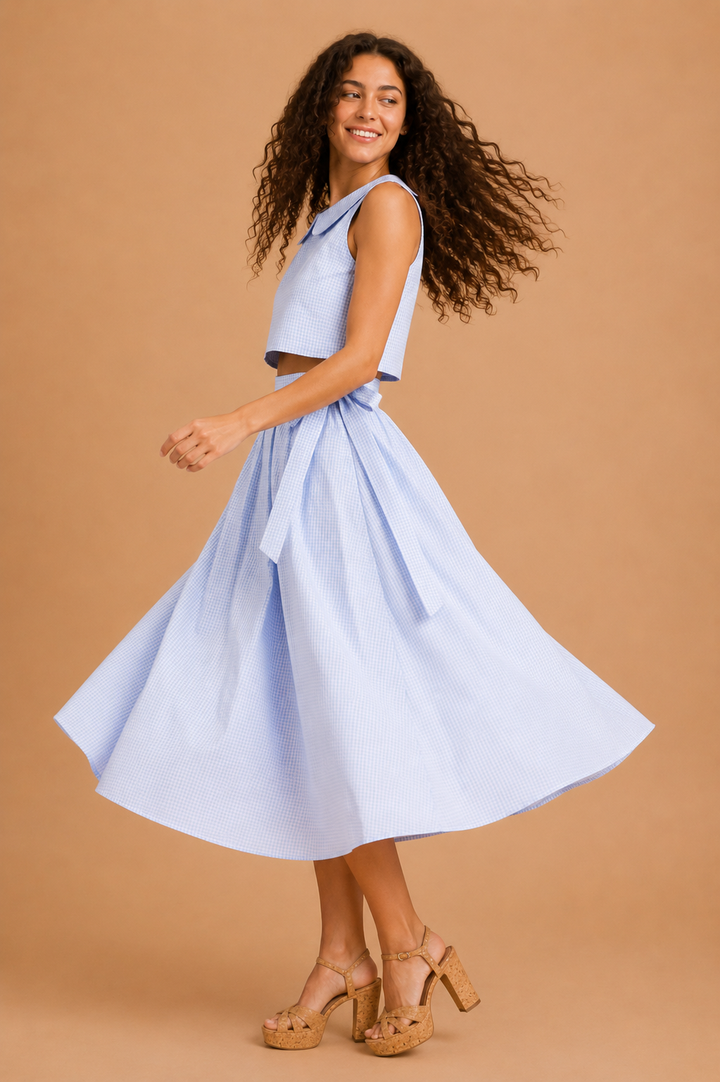 Juliette Gingham Plaid Midi Skirt