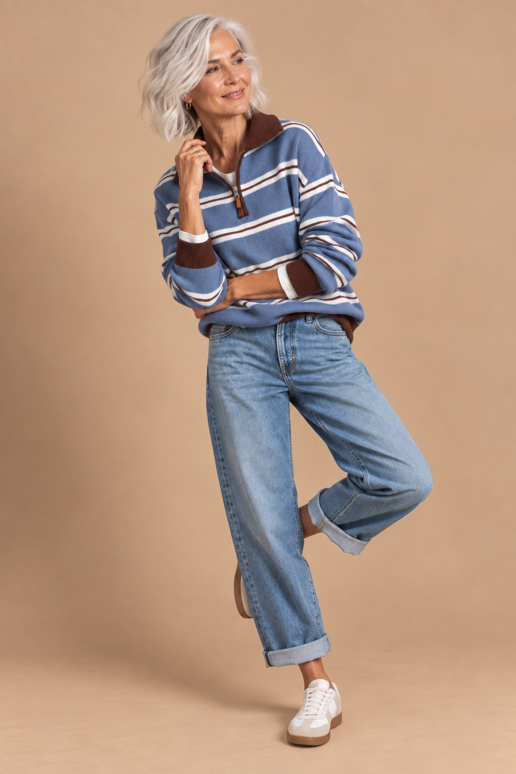 Raven Retro Stripe Quarter-Zip Sweater