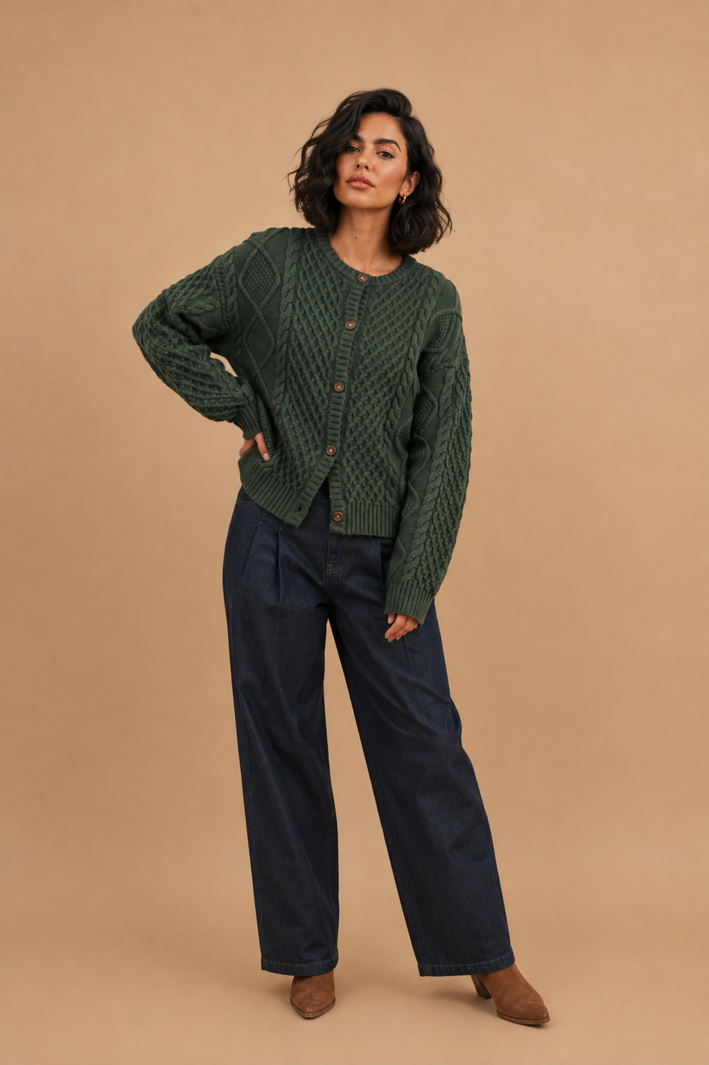 Greta Button Front Cable Knit Cardigan