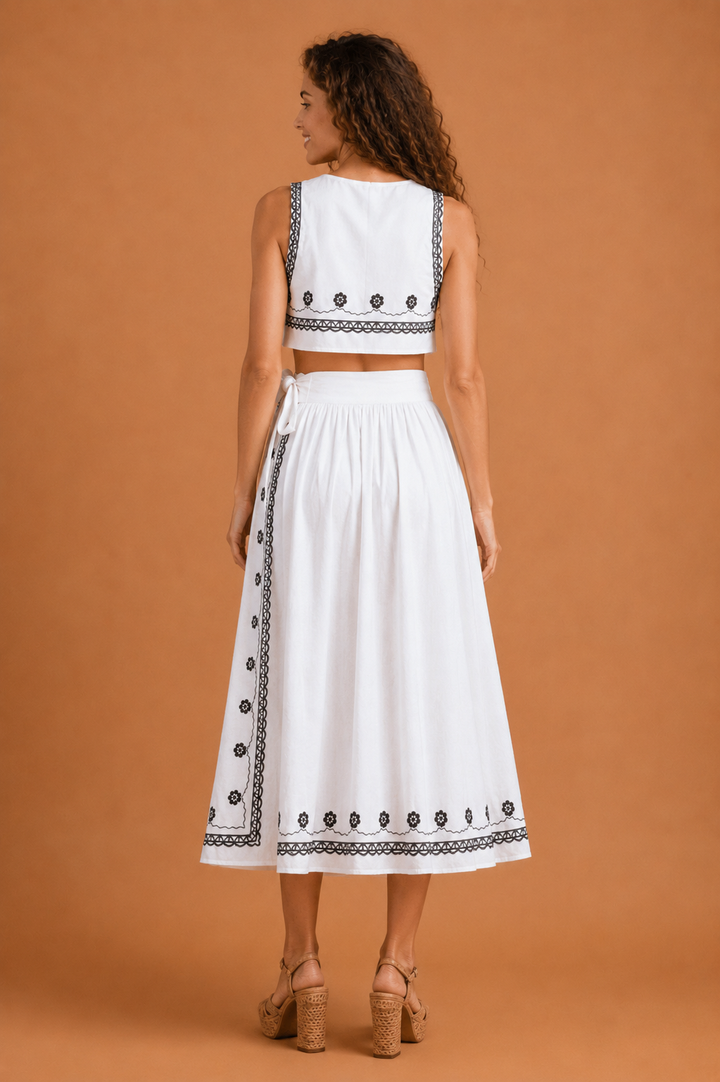Rosalie Embroidered Wrap Midi Skirt
