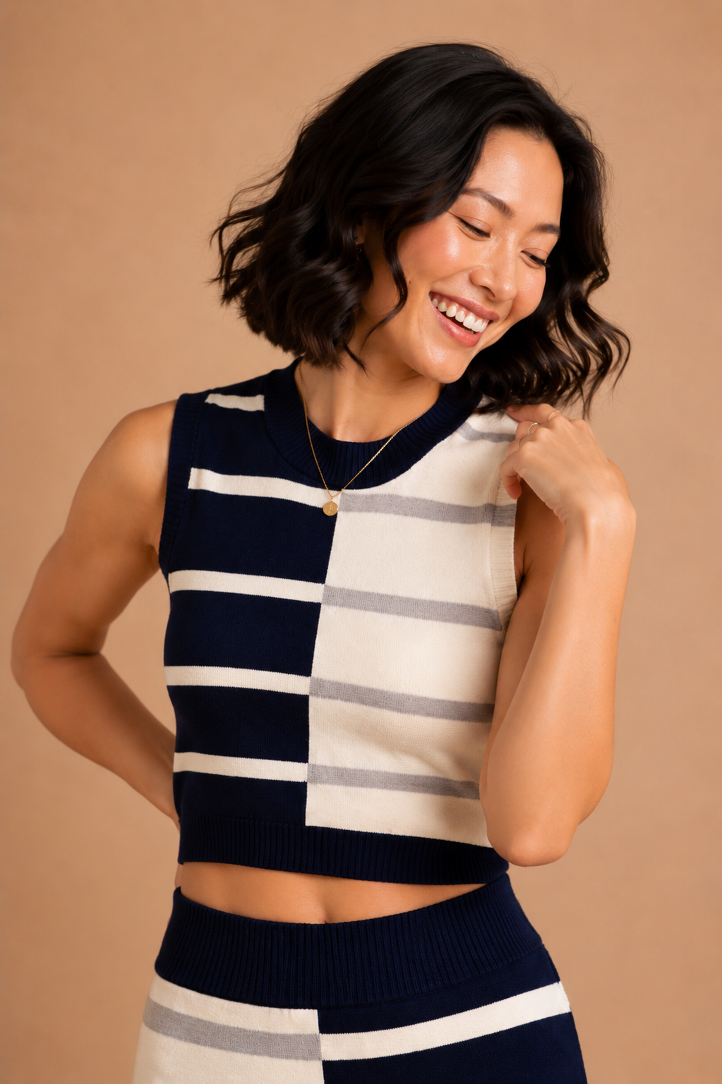 Odette Coastal Color-Block Striped Knit Crop Top