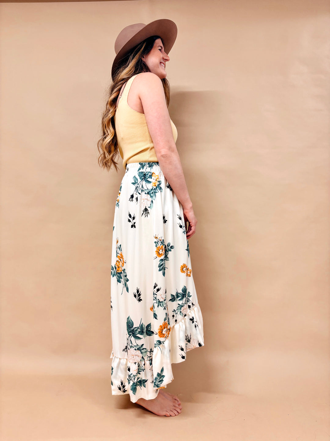 Gretta Floral Bubble Hem Midi Skirt