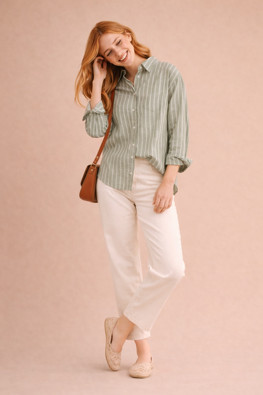 Brielle Striped Button-Up Linen Blend Shirt