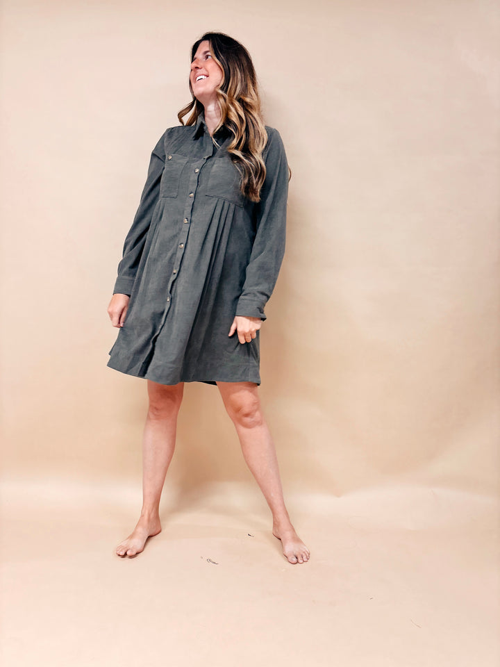 Juliette Corduroy Pintucked Mini Dress