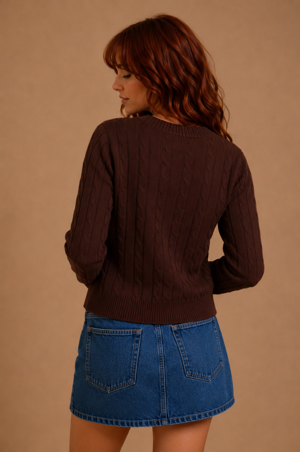 Kassidy Cable Knit Cardigan - Coffee Bean