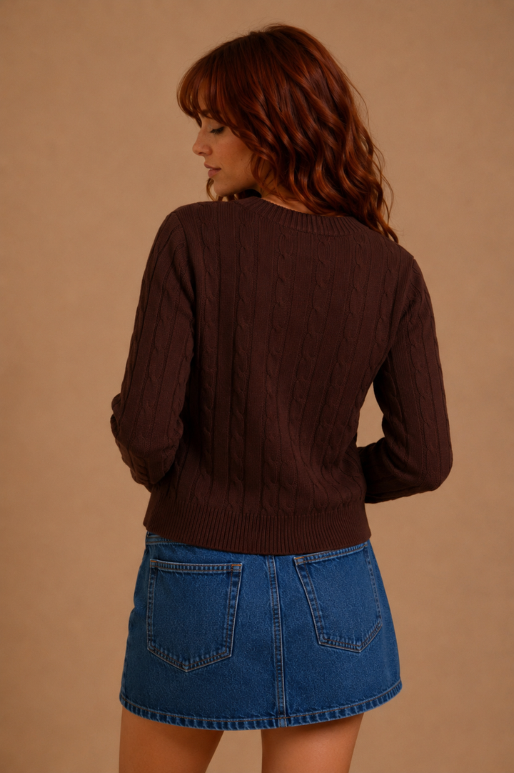 Kassidy Cable Knit Cardigan - Coffee Bean