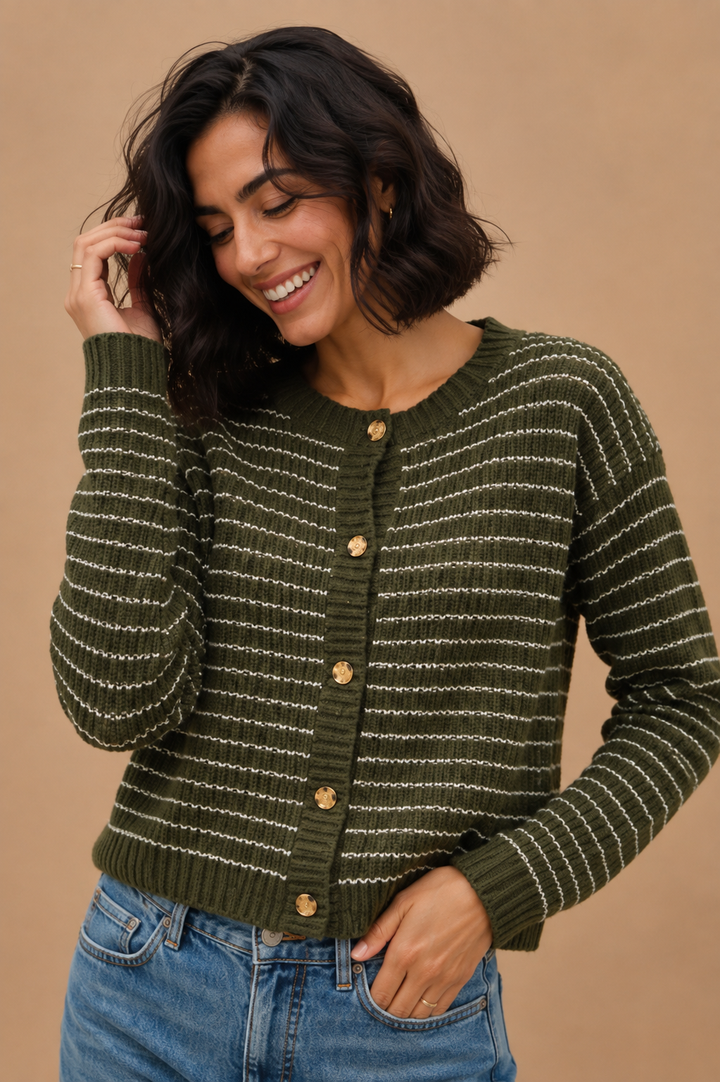 Imogen Striped Waffle Knit Boxy Cardigan