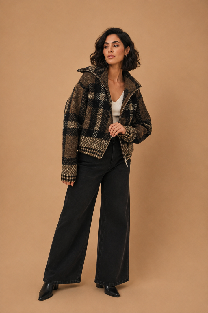 Brynn Plaid Cropped Sweater Jacket