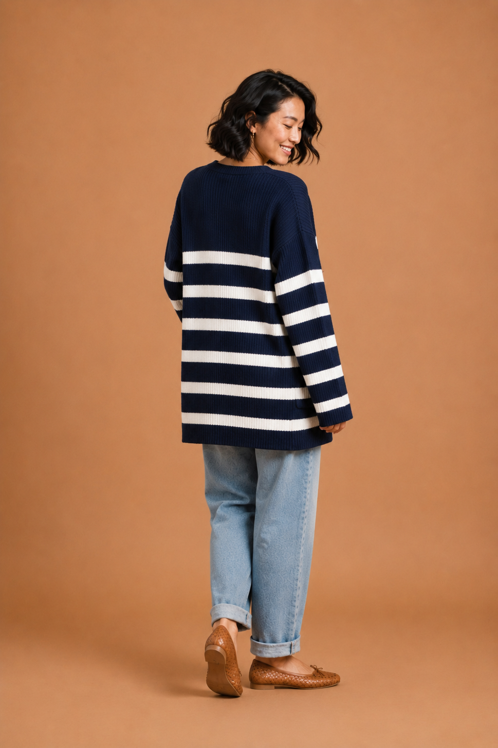 Rory Striped Knit Open Front Midi Cardigan