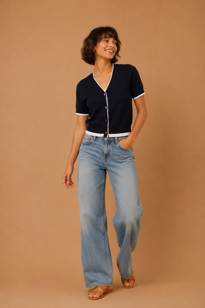 Vivienne Piped Hem V-Neck Cardigan