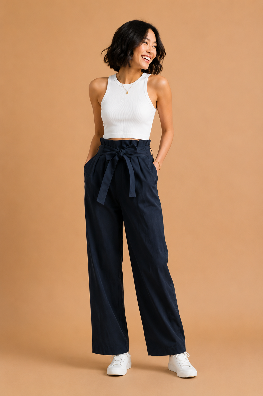 Rosalie Paper Bag Waist Belted Wide Leg Pants