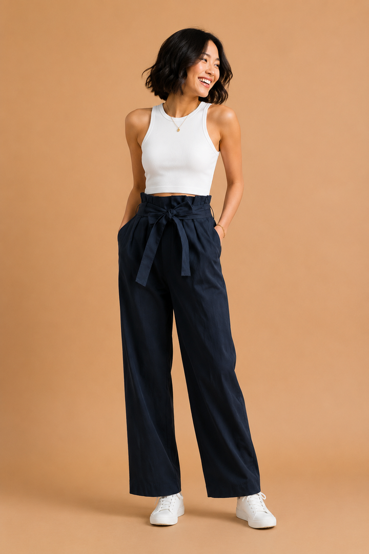 Rosalie Paper Bag Waist Belted Wide Leg Pants