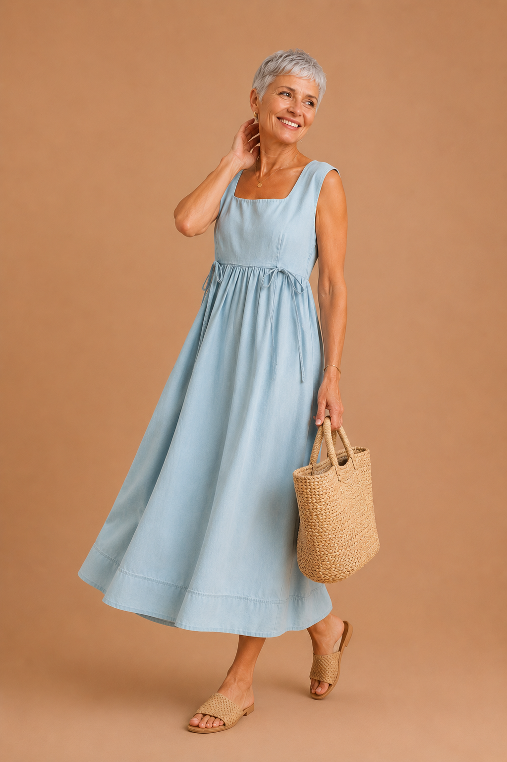 Maeve U-Neck Sleeveless Denim Midi Dress