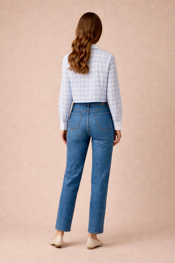 Danielle Plaid Contrast Collar Button Down Blouse