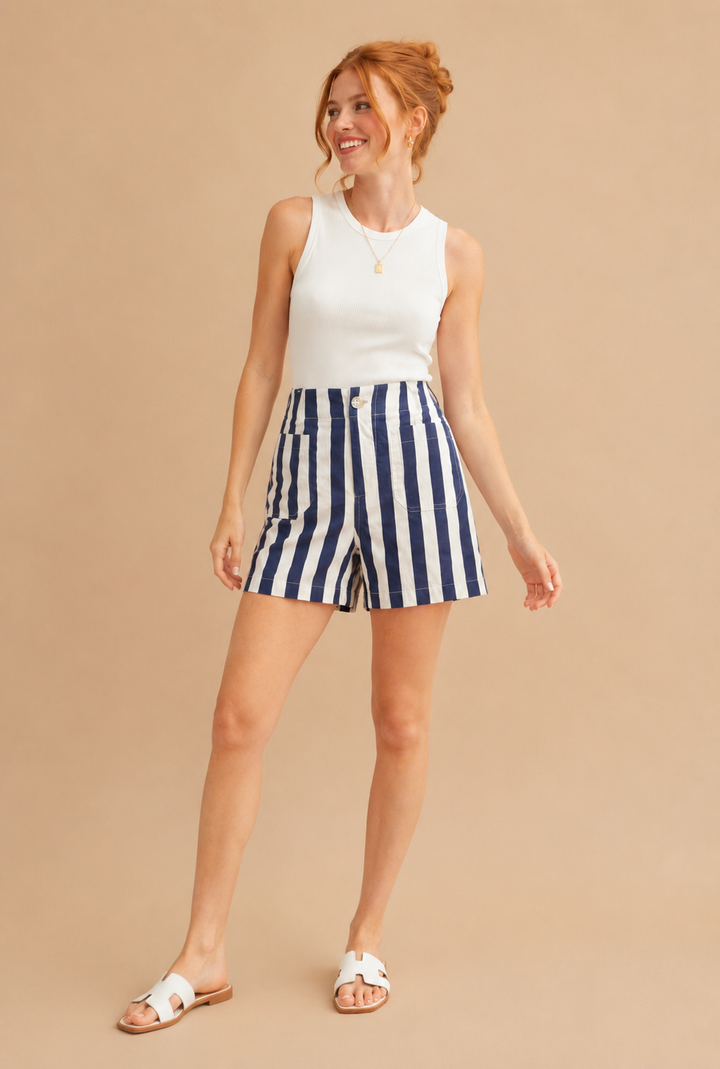 Clara High Waist Stripe Casual Shorts
