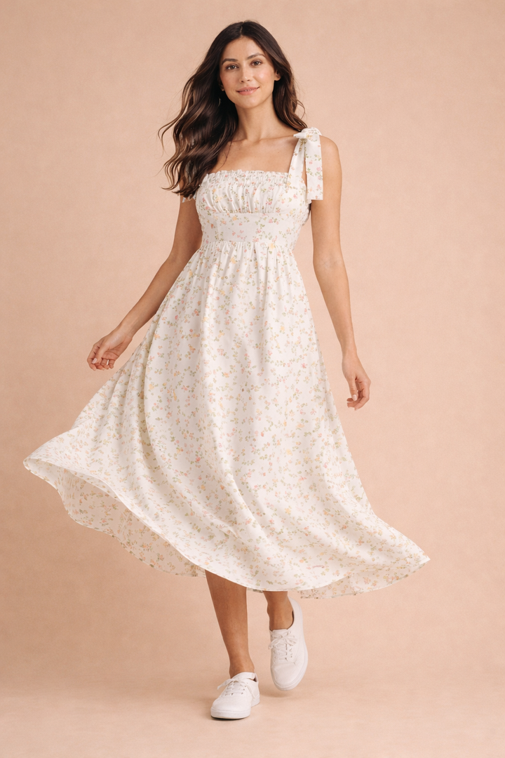 Delilah Floral Print Ruched Midi Dress