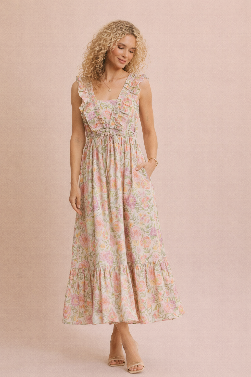 Nora Blooming Floral Ruffled Cotton Maxi Dress