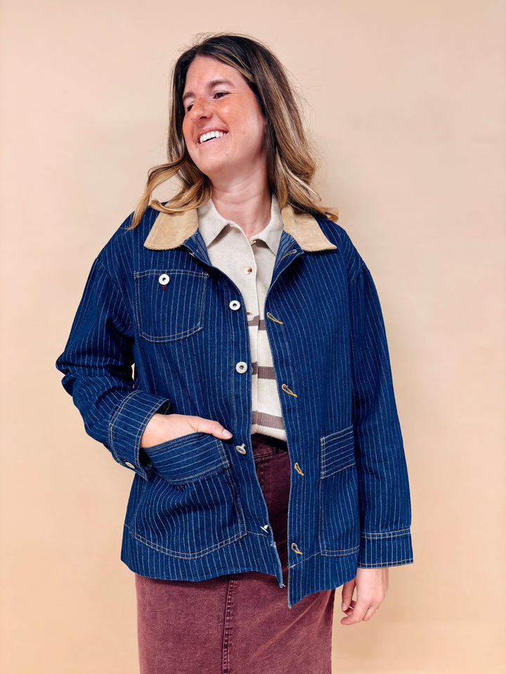 Lily Oversized Pinstripe Denim Jacket