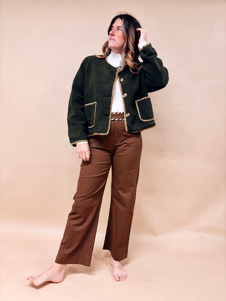 Rowena Contrast Stitch Sherpa Jacket